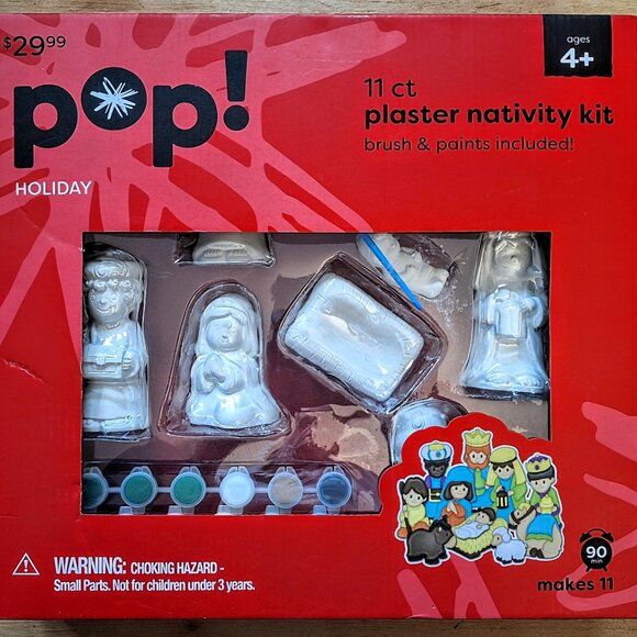 11 Piece Plaster Nativity Set w/Paint & Brushes NISP - Picture 2 of 6